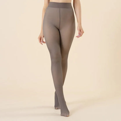 Grey fleece tights on a beige background